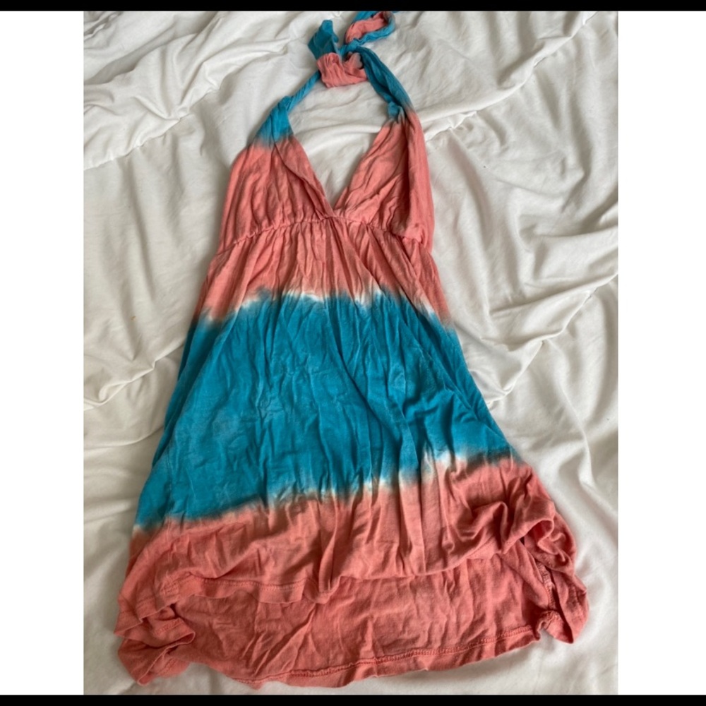 TIE-DYE coral & blue Halter Top